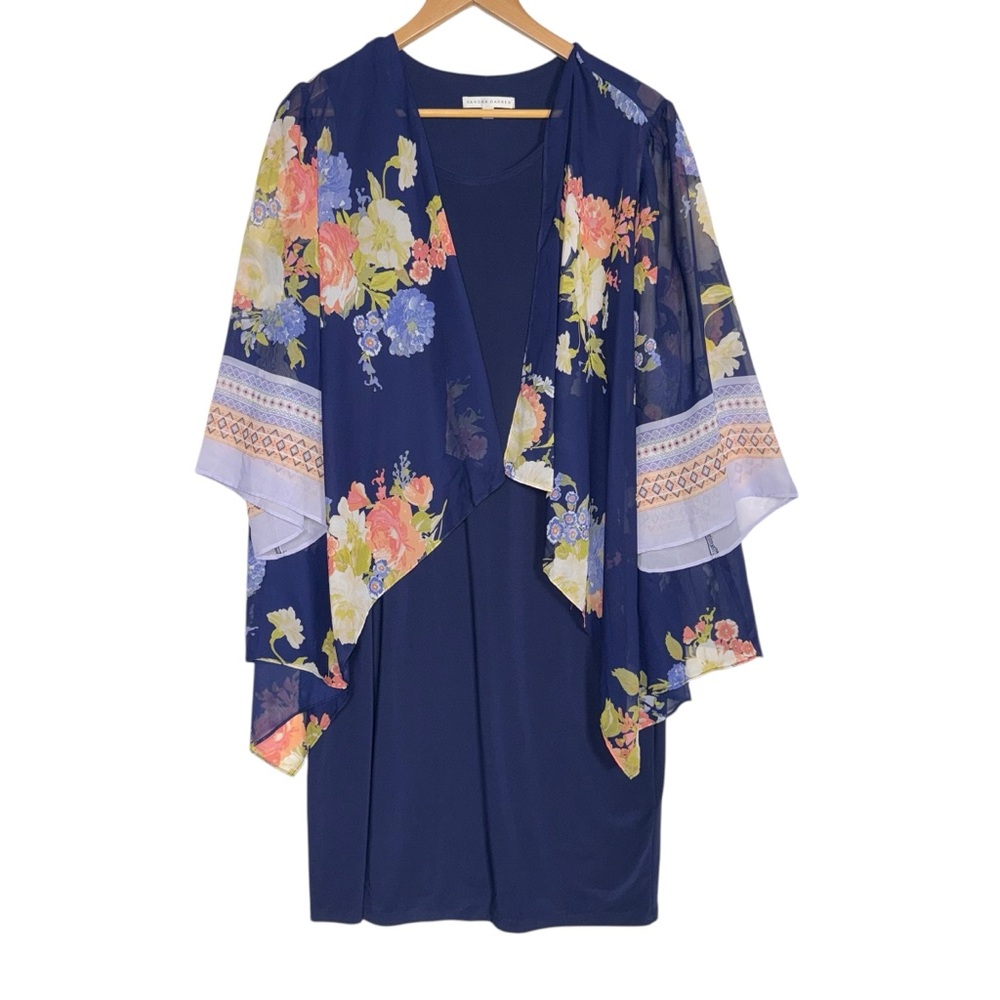 Sandra Darren Floral Jacket Dress Blue Size 12